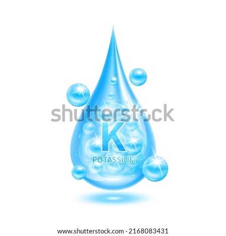 Minerals potassium water drop blue and vitamins complex. Scientific medical and dietary supplement health care concept. Isolated on white background. Realistic 3D vector EPS10 Stock foto © 