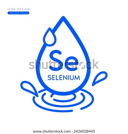 Minerals selenium icon blue. Water drops splashing and waves isolated on white background. Symbol for use on advertising media. Form simple line for designing medical beauty products. Vector.