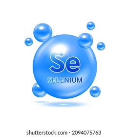 Minerals Selenium Se and Vitamin for health. Medical and dietary supplement health care concept. 3D Vector EPS10 illustration. Isolated on a white background.