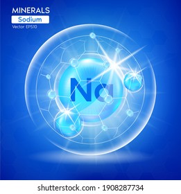 Minerals Sodium for health. Pharmaceutical banner template Capsule with minerals blue. Scientific research medical and dietary supplement health care concept. 3D Vector EPS10