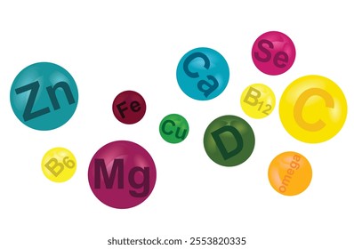 Minerals and vitamins balls. vector