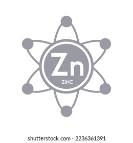 Icono de zinc de minerales en forma de gris átomo línea simple aislado en fondo blanco. Concepto de ciencia de símbolos médicos. Ilustración del vector EPS10.