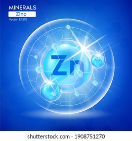 Minerals Zine for health. Pharmaceutical banner template Capsule with minerals blue. Scientific research medical and dietary supplement health care concept. 3D Vector EPS10