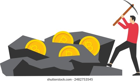 Miners are digging gold bitcoins. cryptocurrency miner illustration. mining cryptocurrencies.