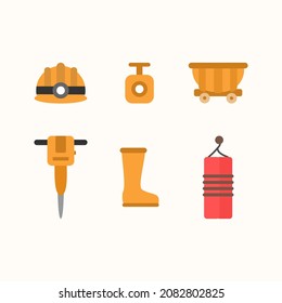 miner's gem equipment, safety helmet with lamp, simple vector design set
