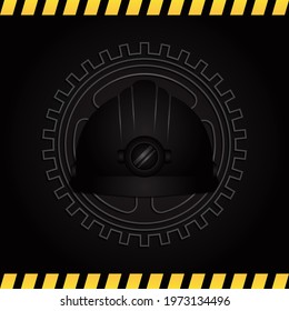 Miners helmet and gear. Illustration on black background.