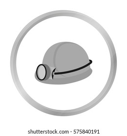 Miner's helmet icon in monochrome style isolated on white background. Mine symbol stock vector illustration.