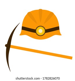 Miner's helmet and pickaxe. Isolated vector image on a white background. Clipart