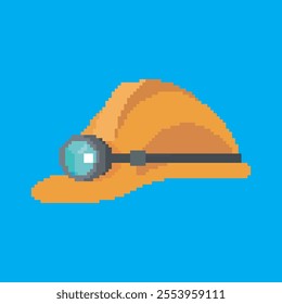 Miner's helmet pixel art, vector illustration on isolated background.