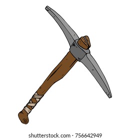 Miner's pickaxe with bandaged hilt. Vector illustration.