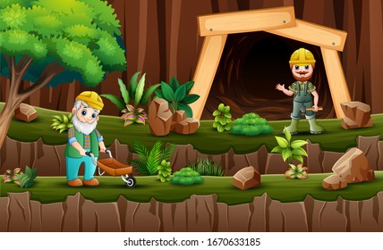 Los mineros trabajando frente a la mina de carbón