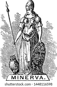 Minerva vintage engraved illustration drawing. 