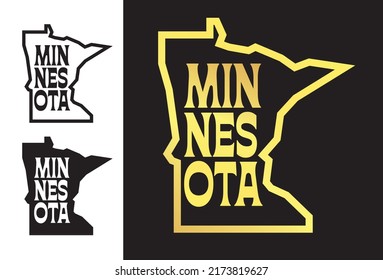 Minesota with state map in gold black on white,pitch black background can be use for souvernier product t-shirt coffee mug website template advertisement banner vector eps.