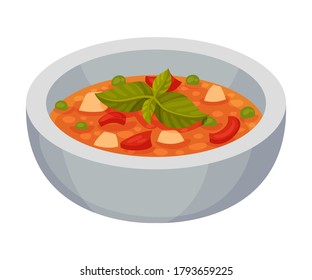 Minestrone Vegetable Soup as Italian Cuisine Dish Vector Illustration