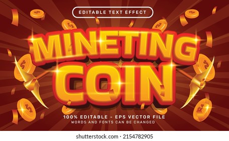 mineting coin 3d text effect and editable text effect with coin illustration