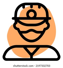 Minenarbeiter mit Kopfbedeckungen mit Maske auf.