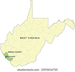 Mingo County and city of Williamson location on West Virginia state map
