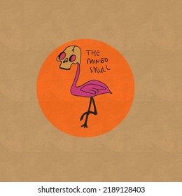 Calavera de mingo, flamingo con cabeza de cráneo