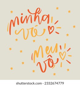 Minha vó, meu vô. My grandmother, my grandfather in brazilian portuguese. Modern hand Lettering. vector.