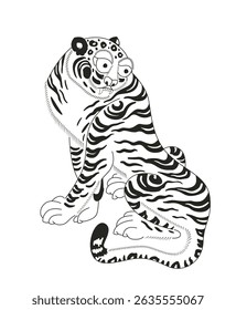 Ilustração do vetor do tigre de Minhwa. Estilo de recurso gráfico tradicional coreano para cartaz, banner e arte.