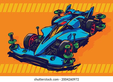 mini 4WD car illustration for t-shirt and merchandise design poster