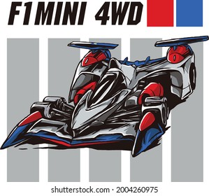 mini 4WD ilustración de coche para afiche de diseño de camisetas y mercancías