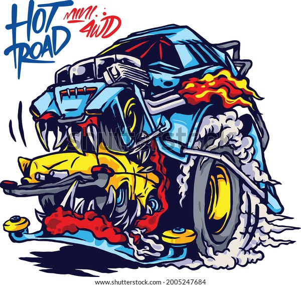 mini 4WD hotroad car illustration for t-shirt and\
sticker design poster