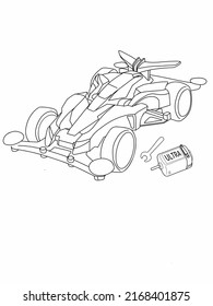 Mini 4wd Line Art And The Spare Parts Vector Isolated White