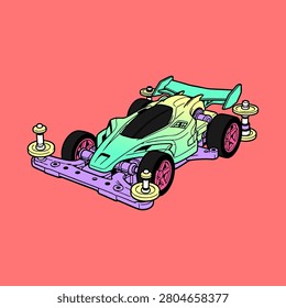 Mini 4WD Toy Car Illustration Vector Design