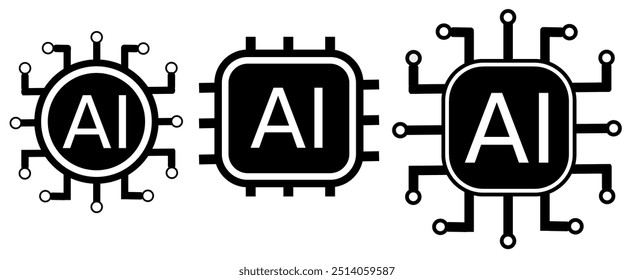 Mini AI CPU icon collection, AI artificial intelligence processor chip. AI processor circuit vector set.