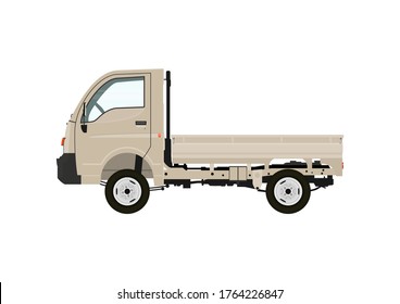 Mini Asian Truck. Side View Of Small Modern Truck. Flat Vector.