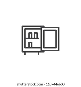 Mini Bar With Bottles Outline Icon. Linear Style Sign For Mobile Concept And Web Design. Hotel Fridge Simple Line Vector Icon. Symbol, Logo Illustration. Pixel Perfect Vector Graphics