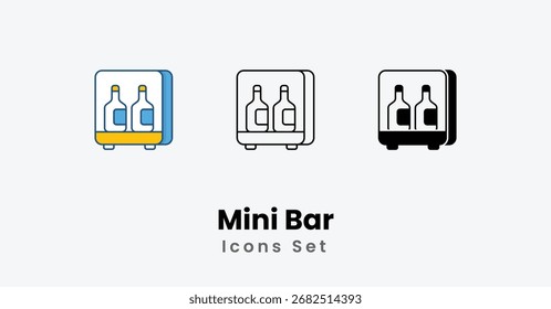 Mini Bar Icons thin line and glyph vector icon stock illustration