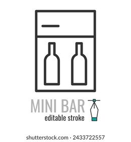 Mini bar line icon. hotel mini refrigerator symbol. Minibar pictogram. Mini fridge sign.Vector graphics illustration EPS 10. Editable stroke