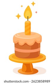 mini bento cake with one lit candle on stand