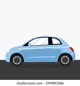 mini blue car cartoon flat vector illustration