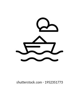 Mini boat icon vector illustration, summer season transport logo icon with outline style