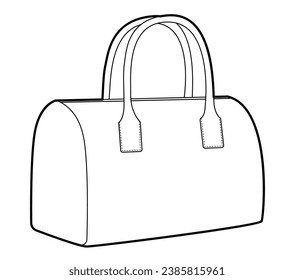 Mini Bowling Tote silhouette bag. Fashion accessory technical illustration. Vector satchel front 3-4 view for Men, women, unisex style, flat handbag CAD mockup sketch outline isolated