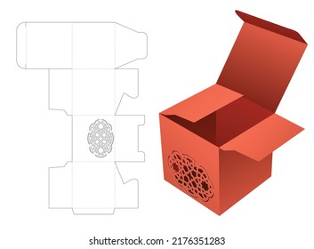 Mini box with stenciled pattern die cut template and 3D mockup