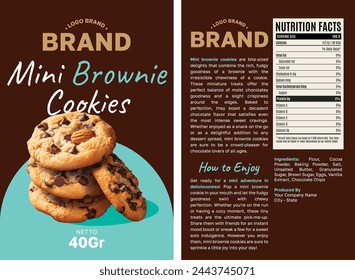 Mini Brownie Cookies Packaging Vector Design Brown and Tosca