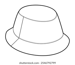 Mini Bucket Hat. Summer Head Fashion accessory cap with narrow brim clothing technical illustration. Vector headgear for Men, women, unisex style, flat template CAD mockup sketch outline isolated