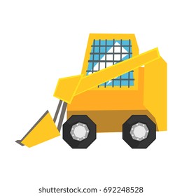 Mini bulldozer with protected windows, skid loader vector Illustration