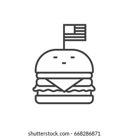 Mini burger with flag. Hamburger line icon.