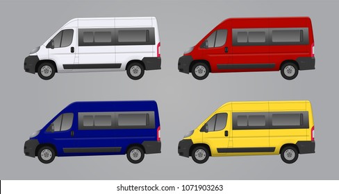 	
Mini bus, car van vector illustration template for car branding and advertising. Isolated city mini van on grey. Vector car illustration. Passenger car bus, van vector, mini van, template blank bus.