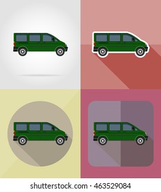 mini bus flat icons vector illustration isolated on background