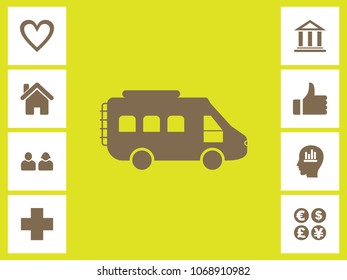 Mini Bus Icon With Bonus Icons. Eps-10.