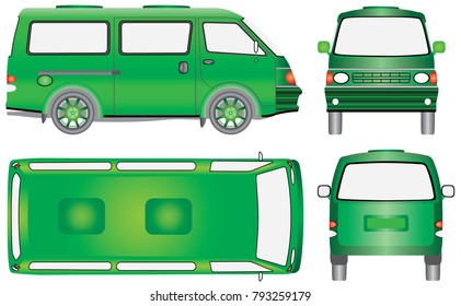 Mini the bus. Minibus for passenger and cargo transportation.  Modern passenger transport. Vector illustration of Shuttle bus on white background. Tempo traveller concept. 