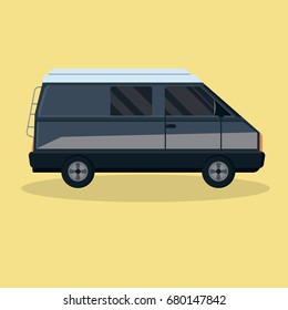 Mini bus passenger car in flat style. Vector illustration.