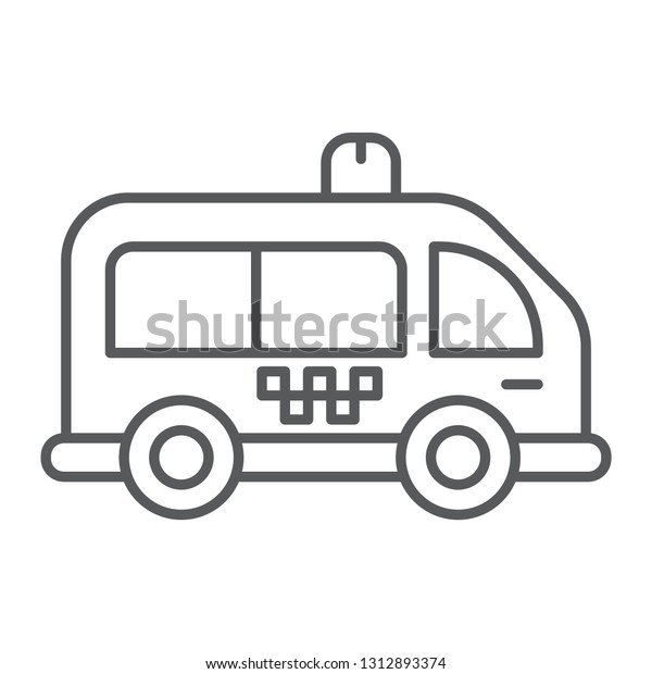Mini bus thin line icon, automobile and car, minivan\
sign, vector graphics, a linear pattern on a white background, eps\
10.