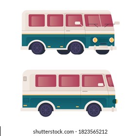 Mini bus transportation isolated set. Vector flat graphic design cartoon illustration
